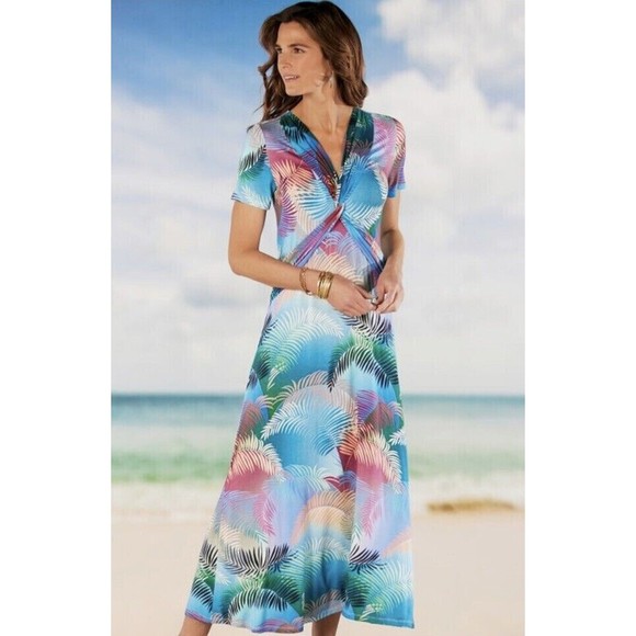 Soft Surroundings Anya Dress Ombre Palms Twist Maxi Jersey Knit Size M (10-12) - Picture 1 of 8